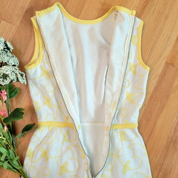 🐥 VTG Yellow & White 2-Pc Embroidered Dress Jacket Set Sz M - Picture 7 of 14